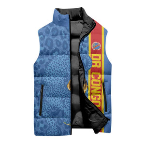 DR Congo Football Custom Sleeveless Puffer Jacket Come On Leopards Blue Color