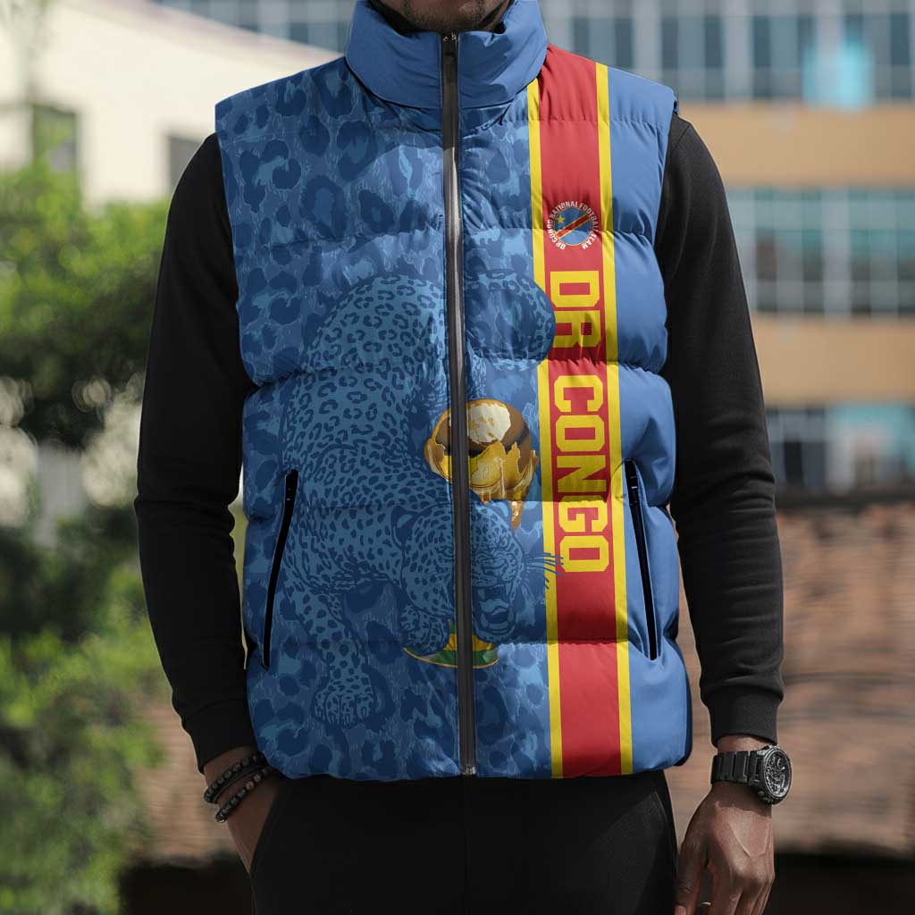 DR Congo Football Custom Sleeveless Puffer Jacket Come On Leopards Blue Color