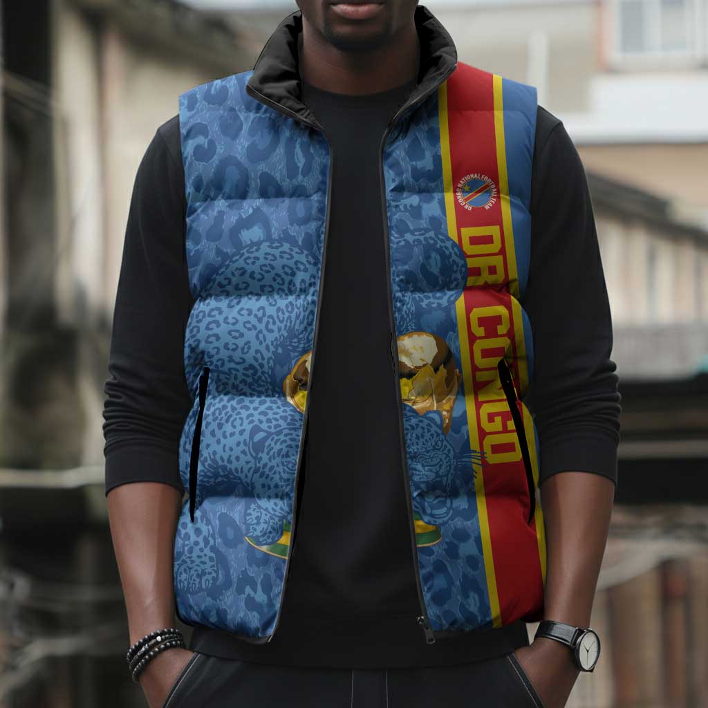 DR Congo Football Custom Sleeveless Puffer Jacket Come On Leopards Blue Color