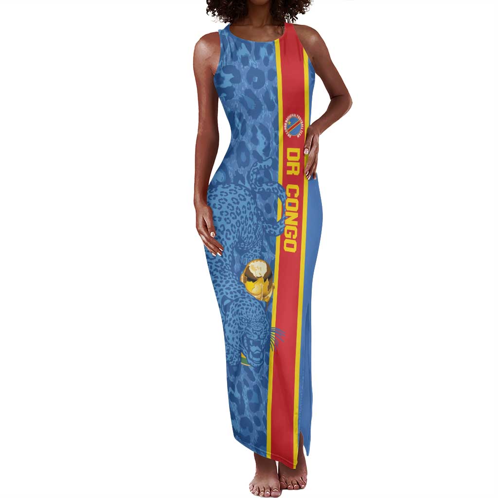 DR Congo Football Custom Tank Maxi Dress Come On Leopards Blue Color
