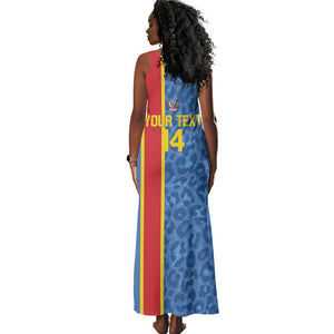 DR Congo Football Custom Tank Maxi Dress Come On Leopards Blue Color