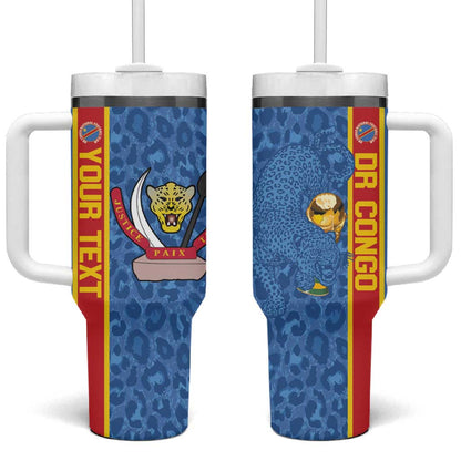 DR Congo Football Custom Tumbler With Handle Come On Leopards Blue Color