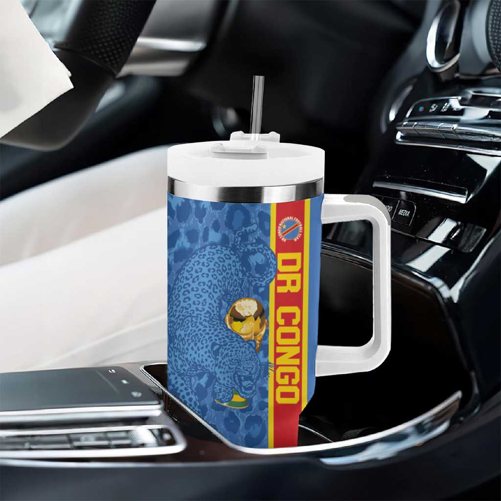DR Congo Football Custom Tumbler With Handle Come On Leopards Blue Color