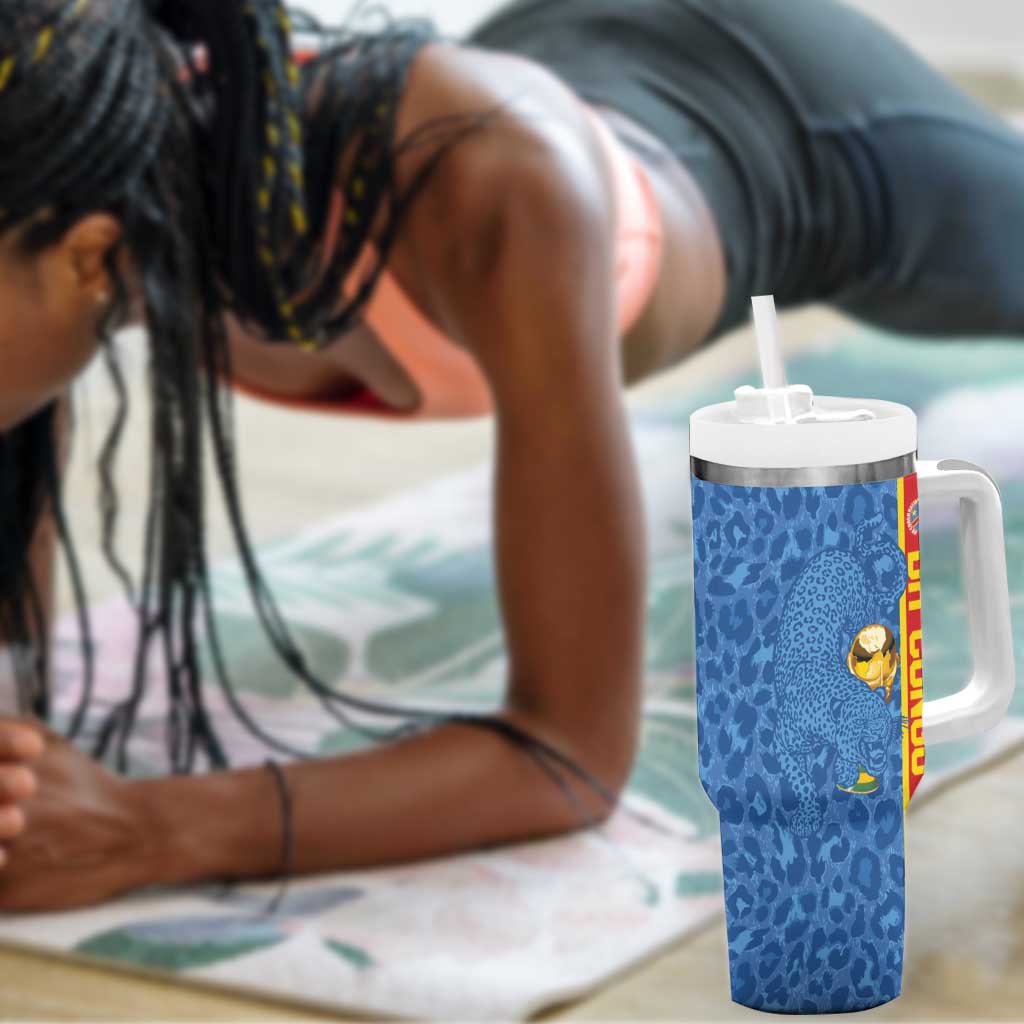 DR Congo Football Custom Tumbler With Handle Come On Leopards Blue Color