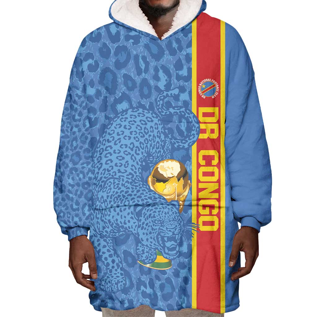 DR Congo Football Custom Wearable Blanket Hoodie Come On Leopards Blue Color