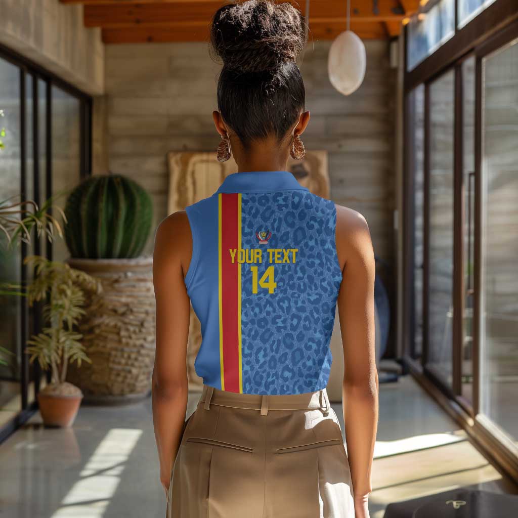 DR Congo Football Custom Women Sleeveless Polo Shirt Come On Leopards Blue Color