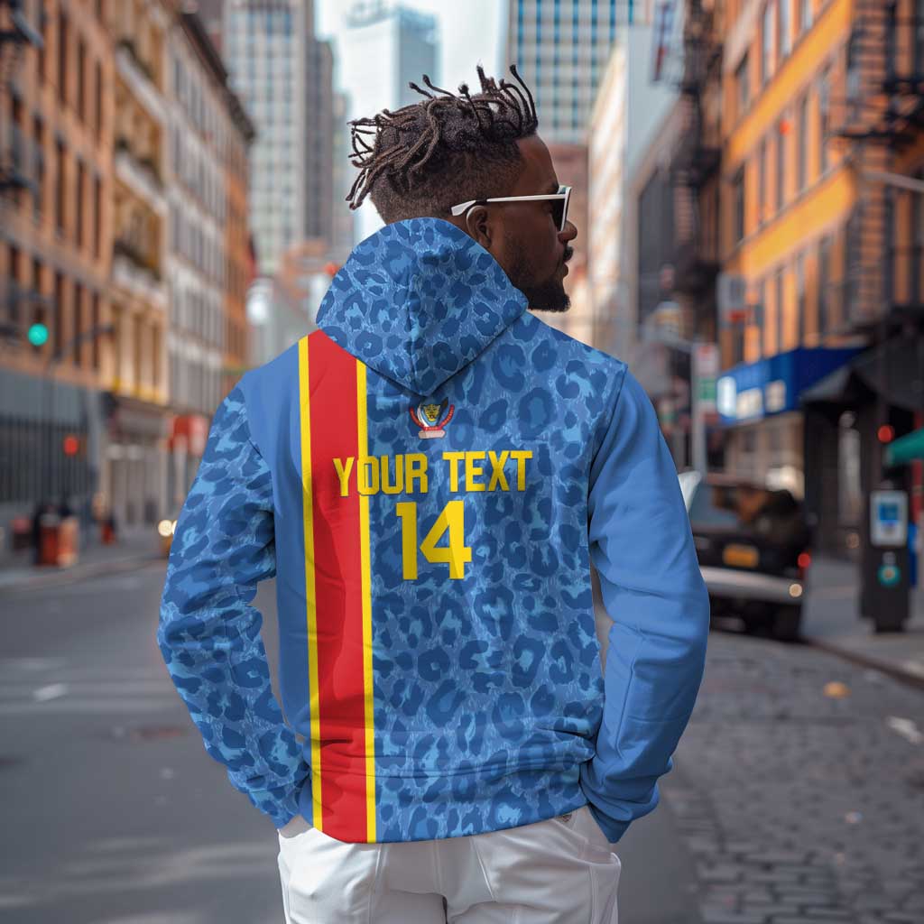 DR Congo Football Custom Zip Hoodie Come On Leopards Blue Color