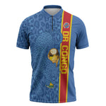 DR Congo Football Custom Zipper Polo Shirt Come On Leopards Blue Color