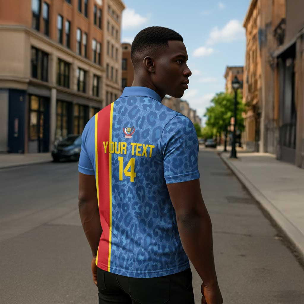 DR Congo Football Custom Zipper Polo Shirt Come On Leopards Blue Color