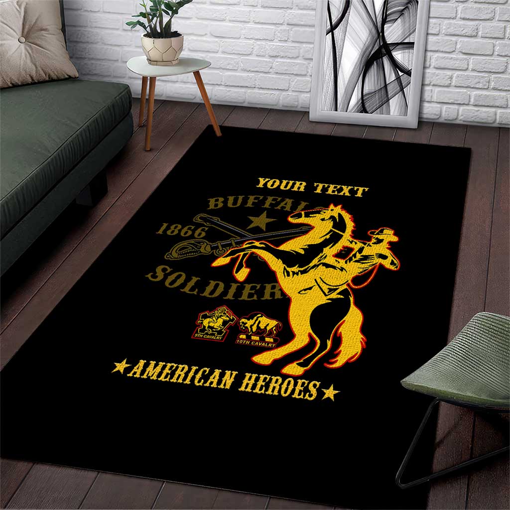 Personalized Afro Buffalo Soldiers Area Rug BSMC United States Army Black