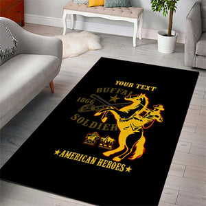 Personalized Afro Buffalo Soldiers Area Rug BSMC United States Army Black