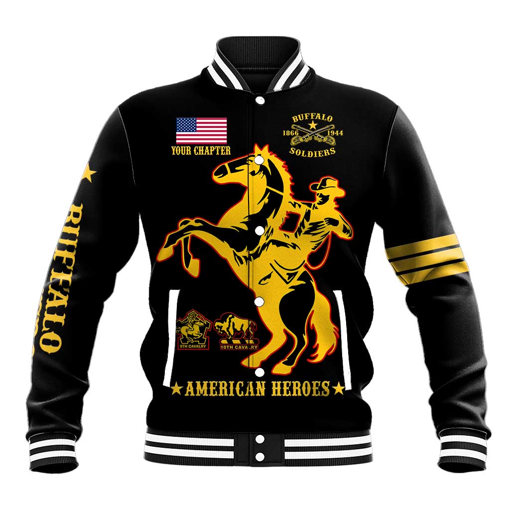 Personalized Afro Buffalo Soldiers Baseball Jacket BSMC United States Army Black LT14