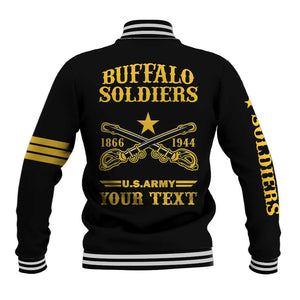 Personalized Afro Buffalo Soldiers Baseball Jacket BSMC United States Army Black LT14