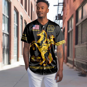 Personalized Afro Buffalo Soldiers Baseball Jersey BSMC United States Army Black