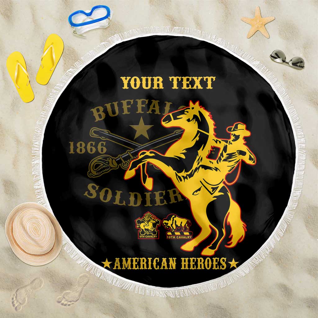 Personalized Afro Buffalo Soldiers Beach Blanket BSMC United States Army Black