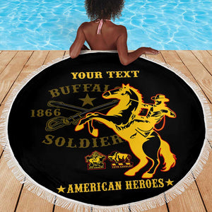 Personalized Afro Buffalo Soldiers Beach Blanket BSMC United States Army Black