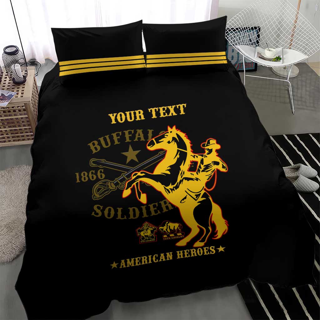 Personalized Afro Buffalo Soldiers Bedding Set BSMC United States Army Black