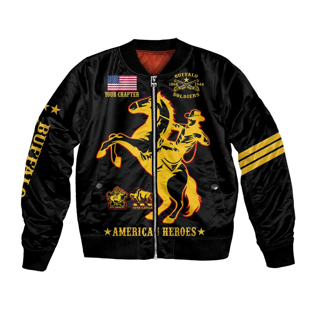 Personalized Afro Buffalo Soldiers Bomber Jacket BSMC United States Army Black