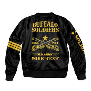 Personalized Afro Buffalo Soldiers Bomber Jacket BSMC United States Army Black