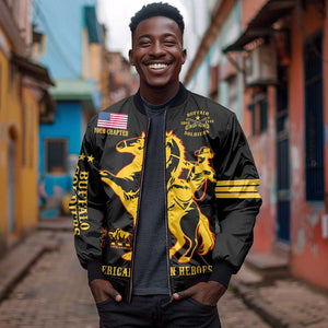 Personalized Afro Buffalo Soldiers Bomber Jacket BSMC United States Army Black