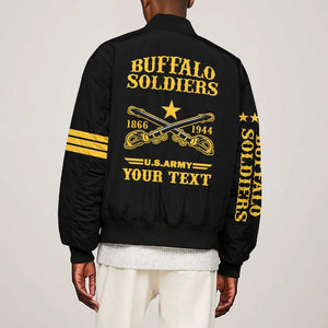 Personalized Afro Buffalo Soldiers Bomber Jacket BSMC United States Army Black