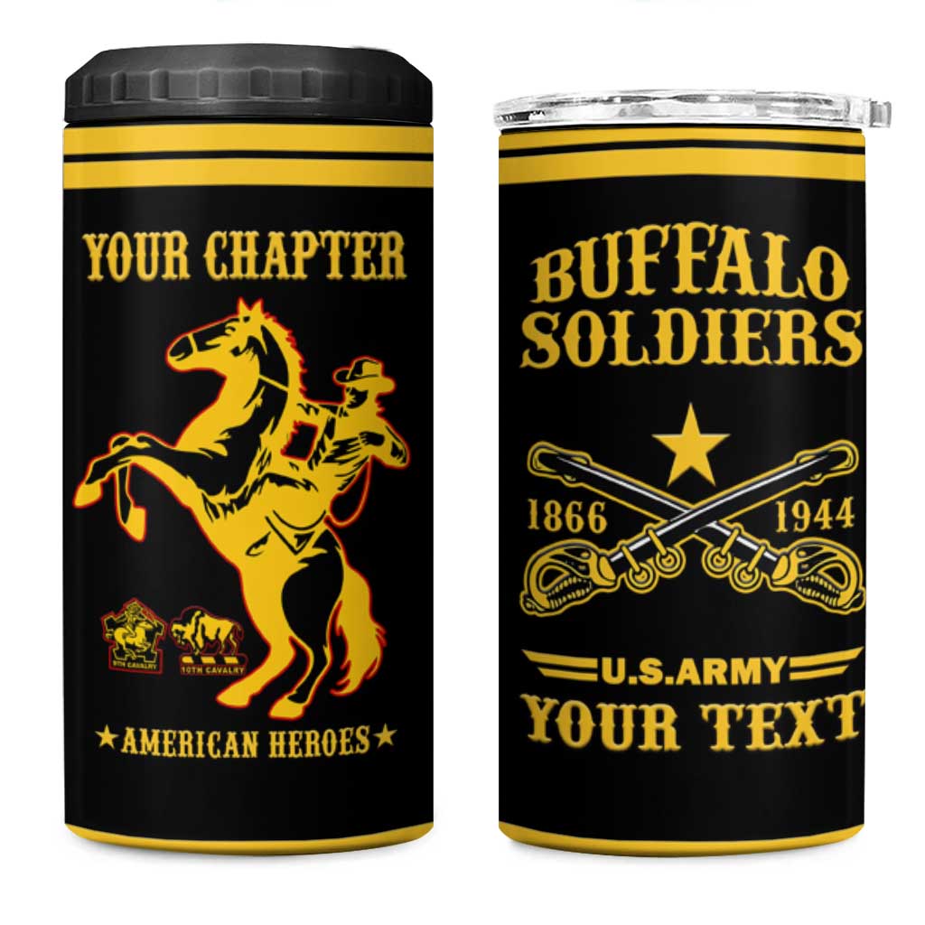 Personalized Afro Buffalo Soldiers 4 in 1 Can Cooler Tumbler BSMC United States Army Black LT14