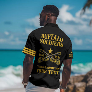 Personalized Afro Buffalo Soldiers Hawaiian Shirt BSMC United States Army Black