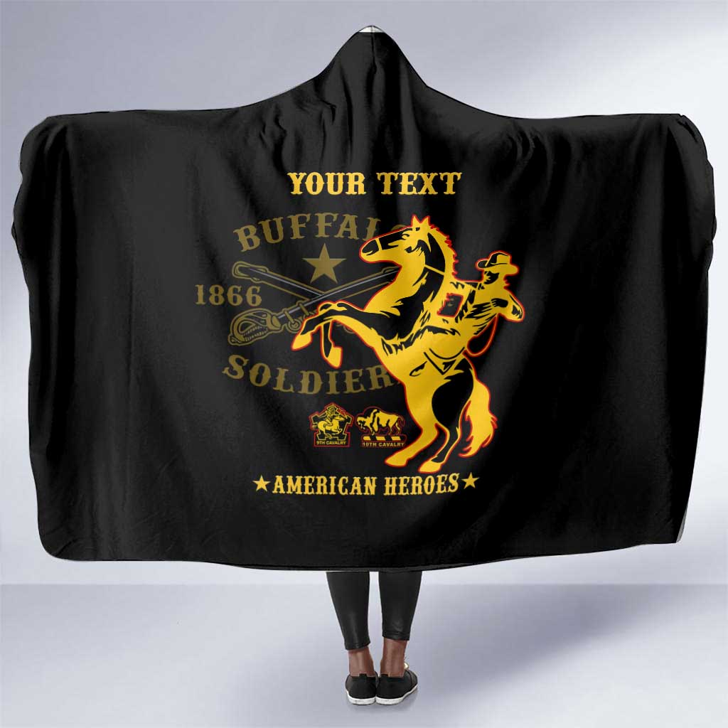 Personalized Afro Buffalo Soldiers Hooded Blanket BSMC United States Army Black