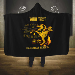 Personalized Afro Buffalo Soldiers Hooded Blanket BSMC United States Army Black