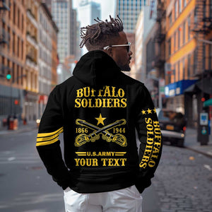 Personalized Afro Buffalo Soldiers Hoodie BSMC United States Army Black