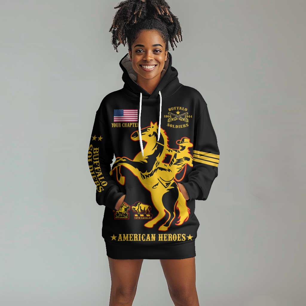 Personalized Afro Buffalo Soldiers Hoodie Dress BSMC United States Army Black