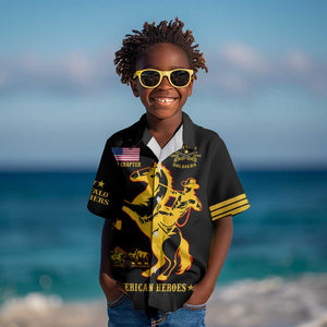 Personalized Afro Buffalo Soldiers Kid Hawaiian Shirt BSMC United States Army Black