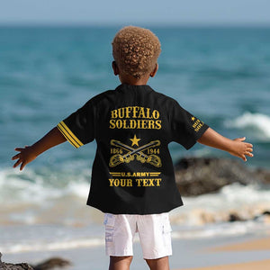 Personalized Afro Buffalo Soldiers Kid Hawaiian Shirt BSMC United States Army Black