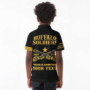 Personalized Afro Buffalo Soldiers Kid Polo Shirt BSMC United States Army Black