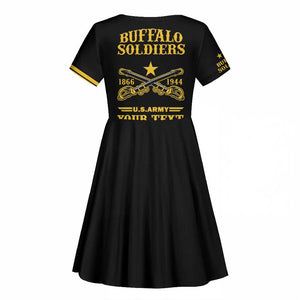 Personalized Afro Buffalo Soldiers Kid Short Sleeve Dress BSMC United States Army Black