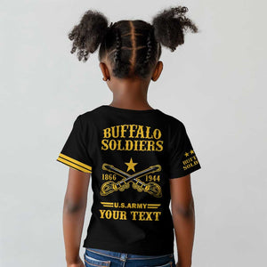 Personalized Afro Buffalo Soldiers Kid T shirt BSMC United States Army Black