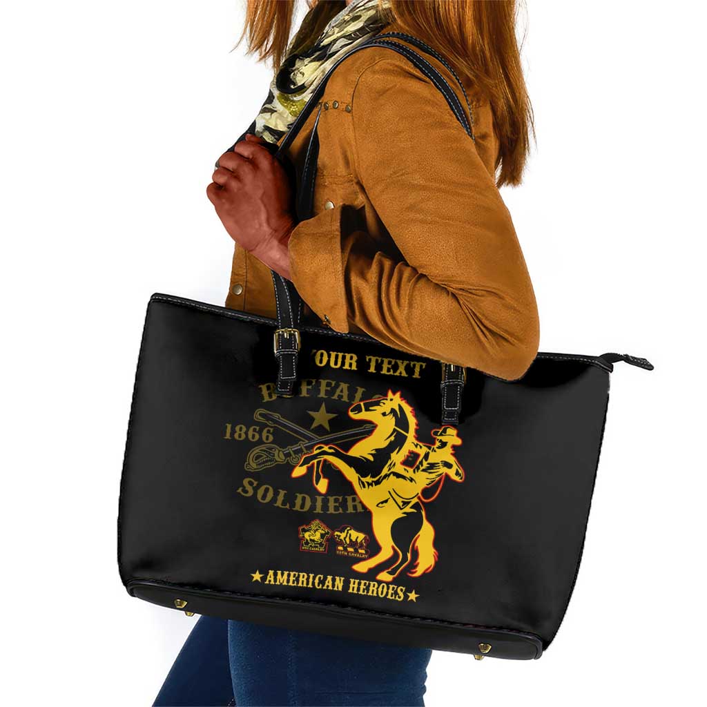 Personalized Afro Buffalo Soldiers Leather Tote Bag BSMC United States Army Black