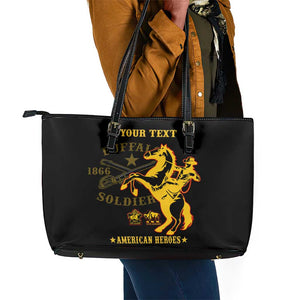 Personalized Afro Buffalo Soldiers Leather Tote Bag BSMC United States Army Black