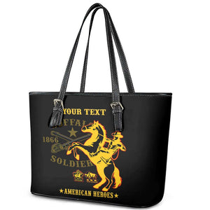 Personalized Afro Buffalo Soldiers Leather Tote Bag BSMC United States Army Black