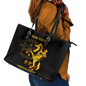 Personalized Afro Buffalo Soldiers Leather Tote Bag BSMC United States Army Black