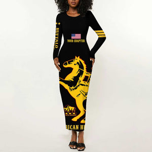 Personalized Afro Buffalo Soldiers Long Sleeve Bodycon Dress BSMC United States Army Black