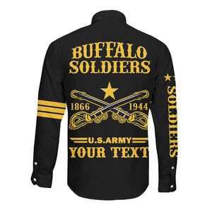 Personalized Afro Buffalo Soldiers Long Sleeve Button Shirt BSMC United States Army Black