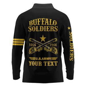 Personalized Afro Buffalo Soldiers Long Sleeve Polo Shirt BSMC United States Army Black