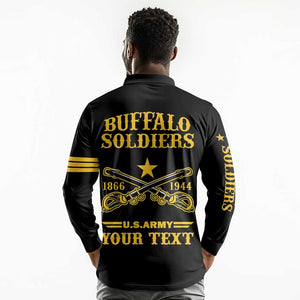 Personalized Afro Buffalo Soldiers Long Sleeve Polo Shirt BSMC United States Army Black