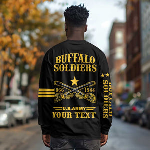 Personalized Afro Buffalo Soldiers Long Sleeve Shirt BSMC United States Army Black LT14