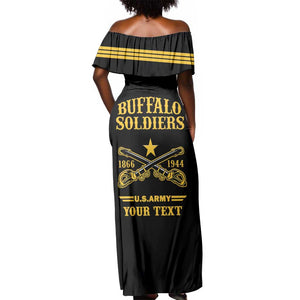 Personalized Afro Buffalo Soldiers Off Shoulder Maxi Dress BSMC United States Army Black