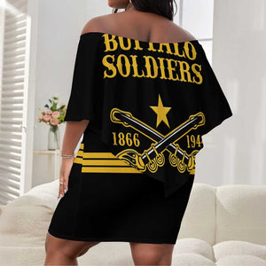 Personalized Afro Buffalo Soldiers Off Shoulder Short Dress BSMC United States Army Black