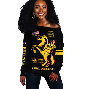 Personalized Afro Buffalo Soldiers Off Shoulder Sweater BSMC United States Army Black