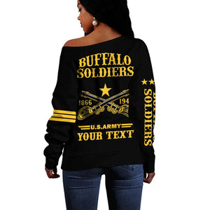 Personalized Afro Buffalo Soldiers Off Shoulder Sweater BSMC United States Army Black