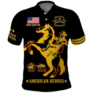 Personalized Afro Buffalo Soldiers Polo Shirt BSMC United States Army Black